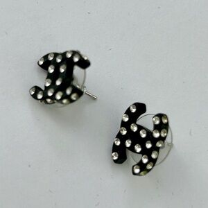 Chanel Black and White Polka Dot Earrings